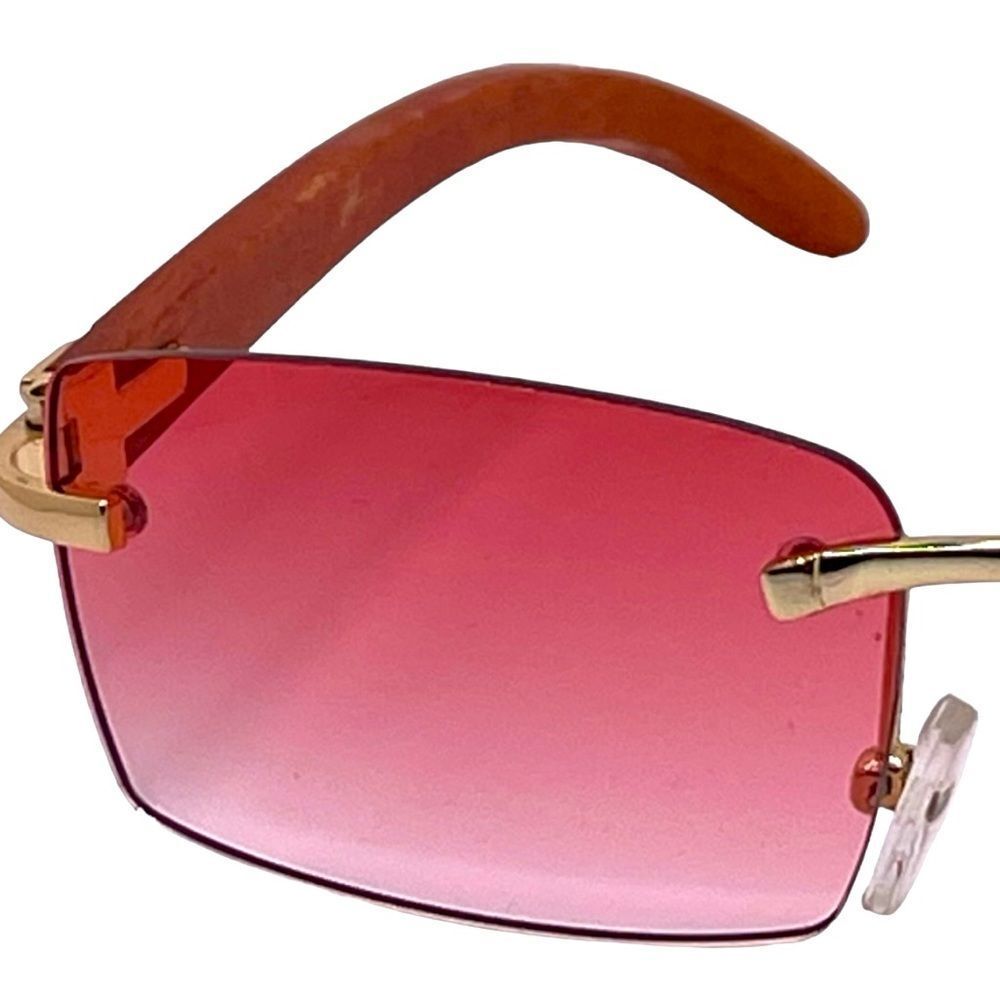 Awesome Shades! Variated Pink Rectangular Lens with Wood Tone Arms - Picture 7 of 8